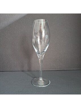 Etched Floral Fluted Champagne Glass Clear Vintage Stemware Elegant Toasting 8"